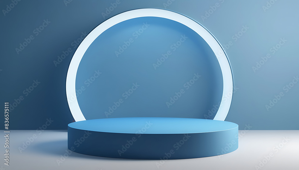 A Circular Podium background with blue theme 3d studio stage pedestal light. plain and simple background product podium platform display minimal space A Circular Podium background with blue theme 3d studio stage pedestal light. plain and simple background product podium platform display minimal space