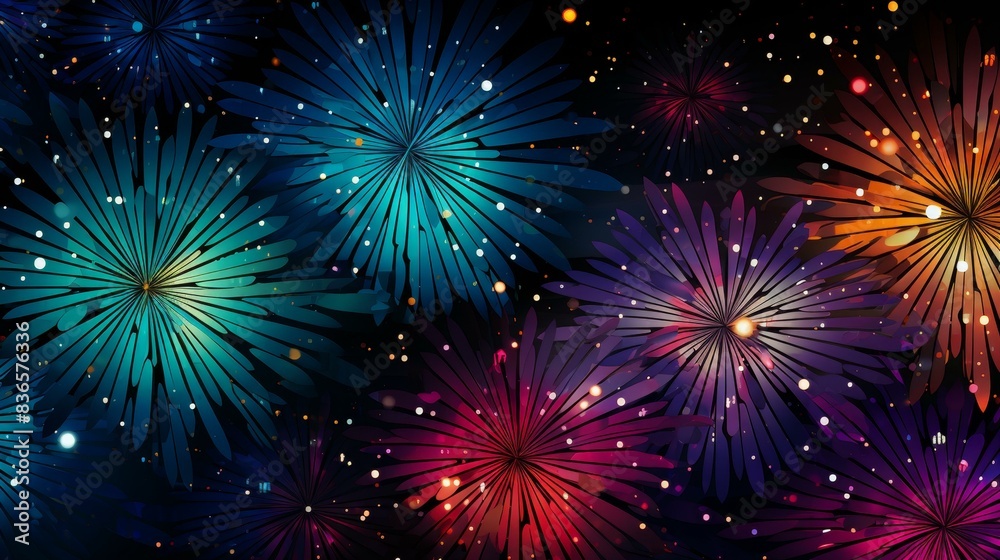 Vibrant abstract firework design with dynamic shapes and explosive patterns in a modern, detailed illustration. Vibrant abstract firework design with dynamic shapes and explosive patterns in a modern, detailed illustration.