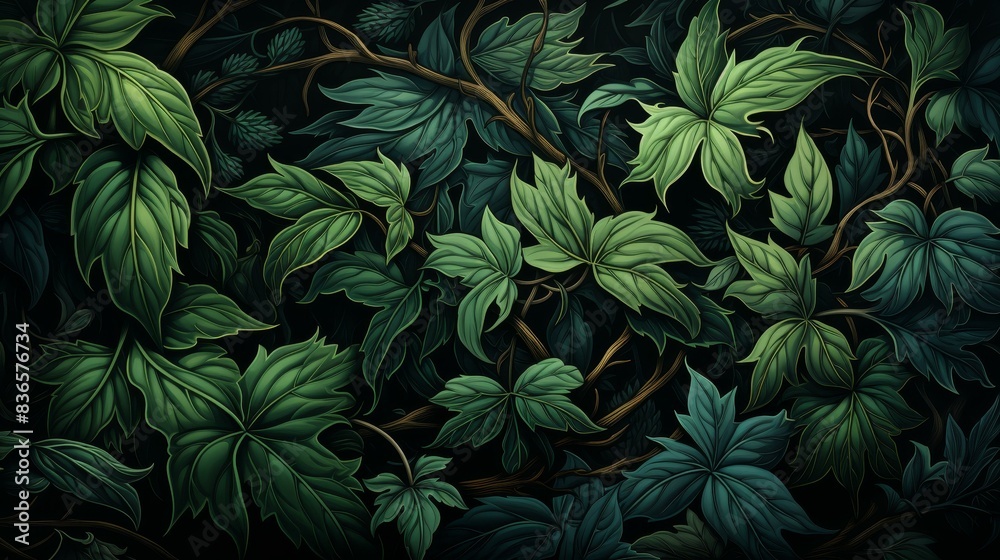 Elegant ivy vines design with intricate foliage and organic patterns in a detailed illustration, capturing a modern and textured style. Elegant ivy vines design with intricate foliage and organic patterns in a detailed illustration, capturing a modern and textured style.