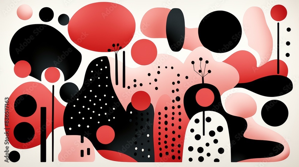 Vibrant abstract polka dot illustration with bold lines, flat texture, high detail, and dynamic shapes. Vibrant abstract polka dot illustration with bold lines, flat texture, high detail, and dynamic shapes.