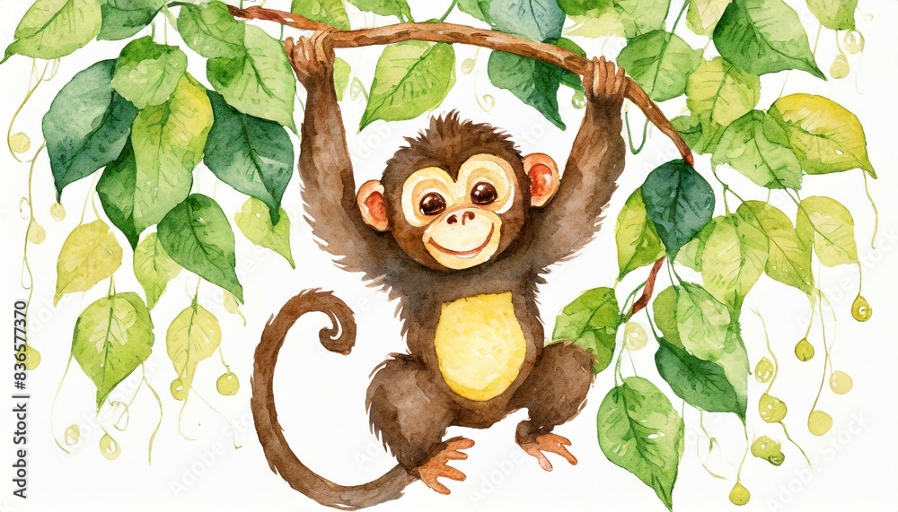 Obraz premium Happy cute monkey - water color illustration