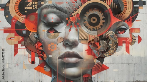 A mesmerizing mural featuring an intricate blend of psychological motifs.