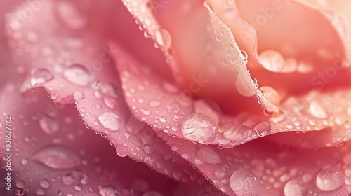 Closeup pink flower petals with dew drops macro nature beauty