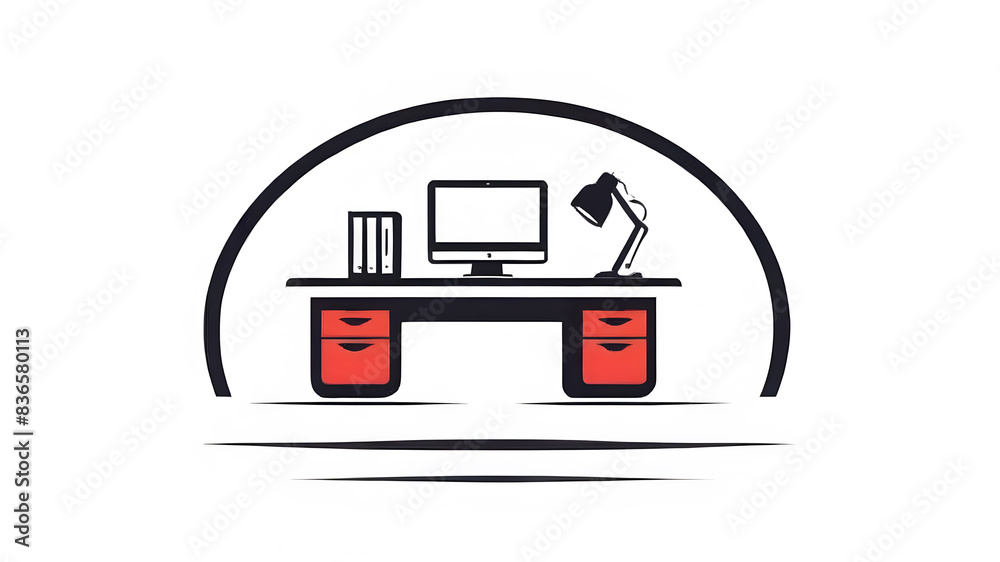 Office workspace desk icon logo symbol emblem on the white background Generative AI Office workspace desk icon logo symbol emblem on the white background Generative AI