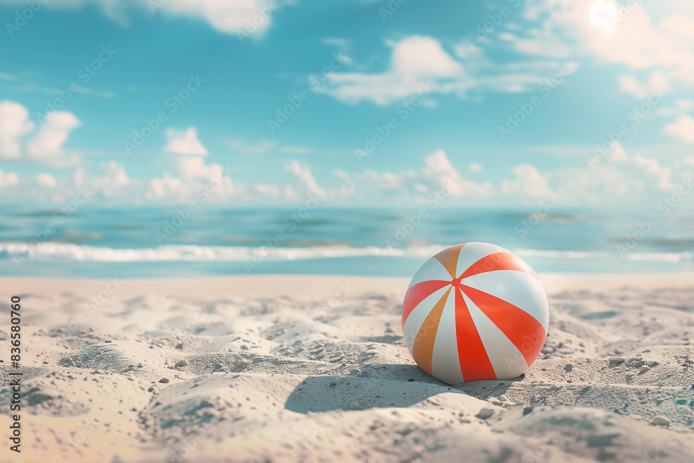 beach ball on the beach sand, summer vacation element, generative by ai