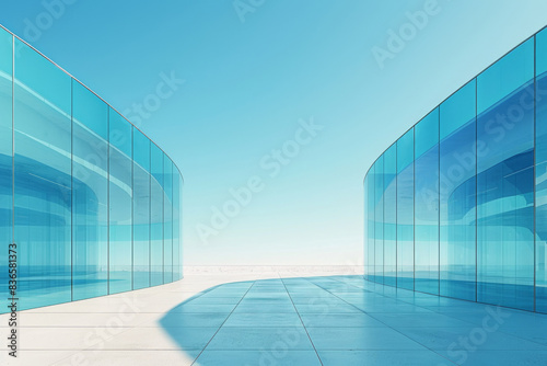 Empty hall of modern architectures   glass show room background. 