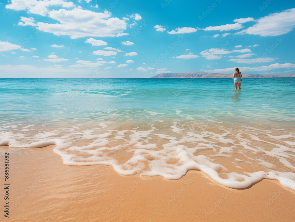 A Beach Scene At Sunset, With Pastel-colored Skies Reflecting On The Water A Beach Scene At Sunset, With Pastel-colored Skies Reflecting On The Water
