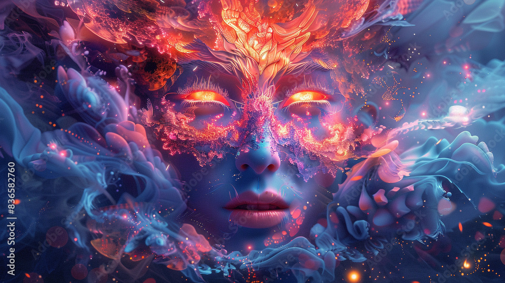 Enchanted rave with futuristic costumes, psychedelic style, bright colors, digital illustration, otherworldly ambiance, glowing effects Enchanted rave with futuristic costumes, psychedelic style, bright colors, digital illustration, otherworldly ambiance, glowing effects