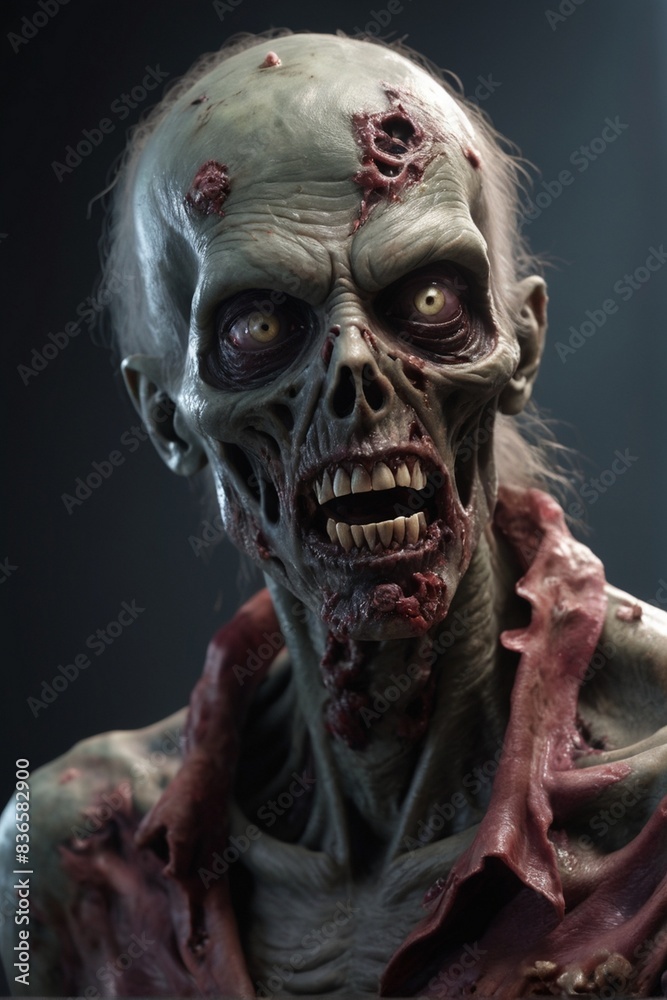 Portrait of a ghost in a dark background zombie character posing