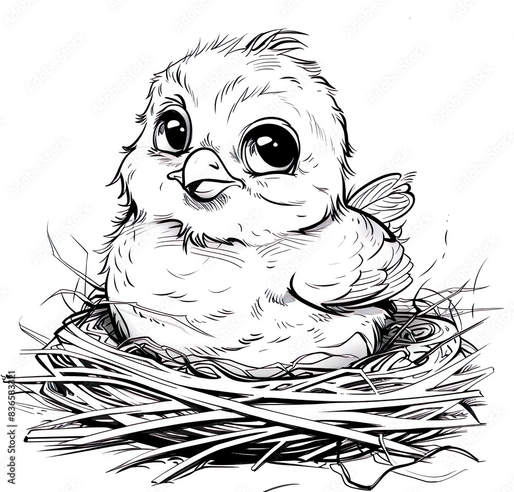 illustration of a baby bird in a nest black and white illustration of a baby bird in a nest black and white