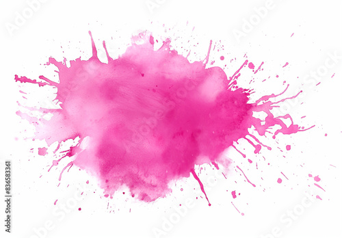 Pink ink splashes, pink paint splashes, pink blot on white, red paint splash isolated, Pink color watercolor splash paint effect on white background, colorful 