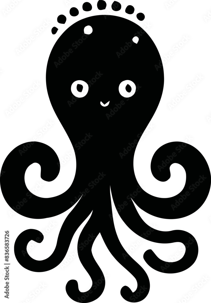 Serene Monochrome Octopus, A Minimalist Illustration