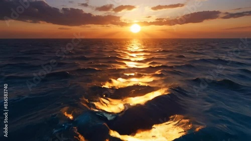Calm sea water with beautiful sunset views and sunlight. seamless overlay 4k virtual video animation background