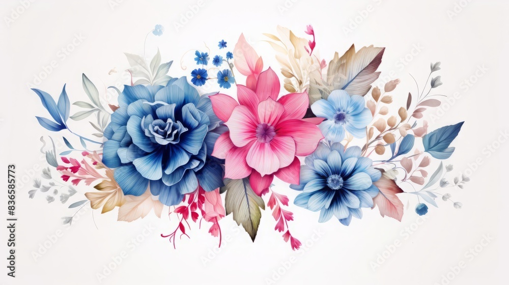 A highdefinition image of a Thank You card surrounded by pink and blue flowers on a white background, captured to emphasize the gratitude and beauty of the floral arrangement A highdefinition image of a Thank You card surrounded by pink and blue flowers on a white background, captured to emphasize the gratitude and beauty of the floral arrangement