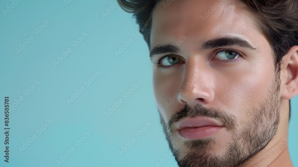 Obraz premium Handsome Chilean Man Showcasing Professional Makeup for Decorative Skincare Advertising