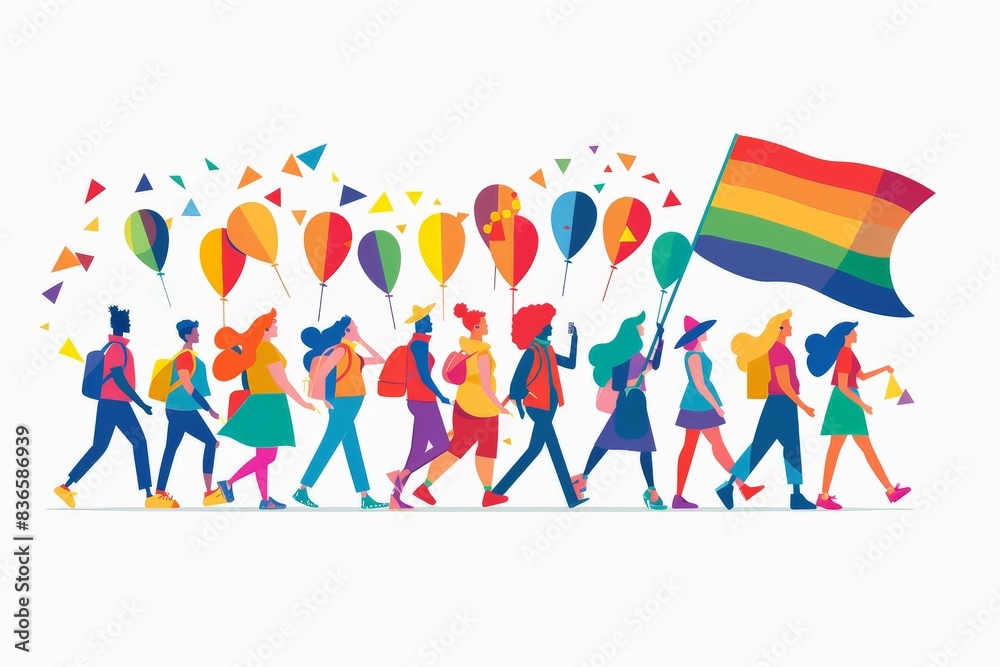 Minimalist vector depiction of a group of allies supporting the LGBTQ+