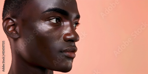 Handsome African Man s Face in Skincare Product Advertisement with Peach Background © LookChin AI
