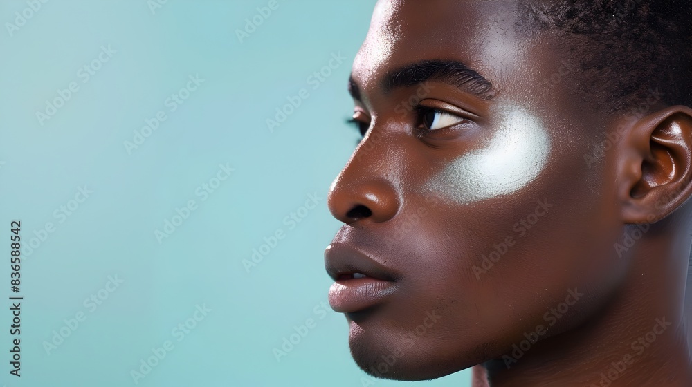 Handsome African Male Model s Face with Professional Makeup for Skincare Product Advertising Handsome African Male Model s Face with Professional Makeup for Skincare Product Advertising