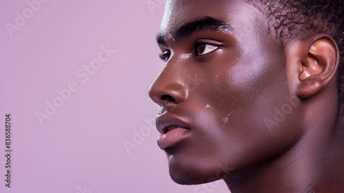 Handsome African American Male Model with Flawless Skin in Decorative Skincare Advertisement on