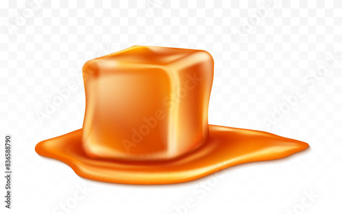 Caramel candy and caramel sauce isolated on transparent background