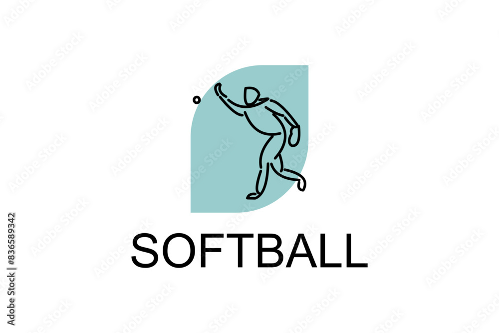 Softball player vector line icon. Pitcher and ball logo, equipment sign. sport pictogram illustration Softball player vector line icon. Pitcher and ball logo, equipment sign. sport pictogram illustration