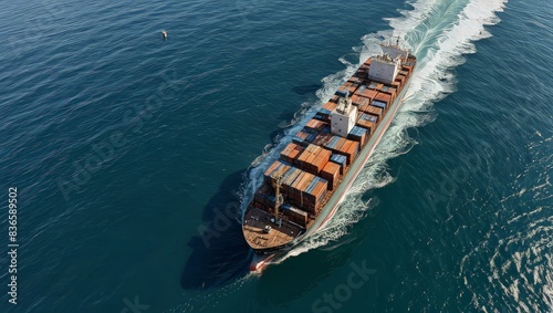 Container Ship Sailing on Blue Water