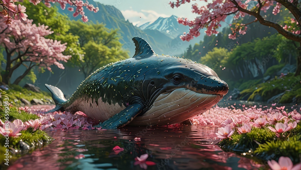 Fototapeta premium Whale in a Sea of Flowers