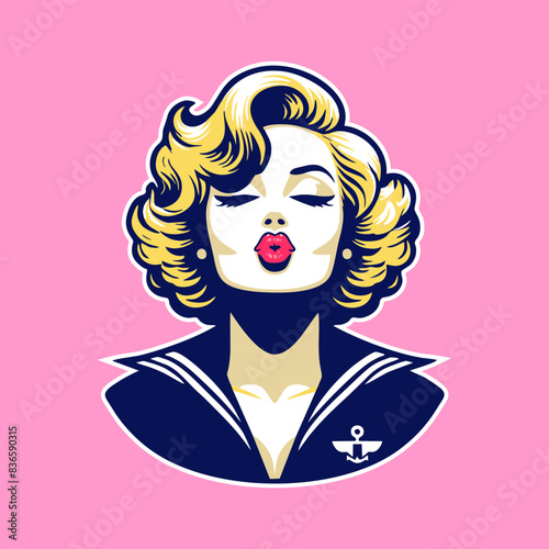 pinup girl as marine us navy seal kissing pose at camera