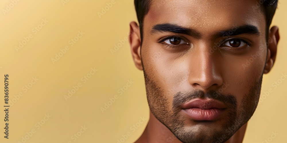 Handsome Indian Man s Face in Decorative Skincare Advertising Handsome Indian Man s Face in Decorative Skincare Advertising