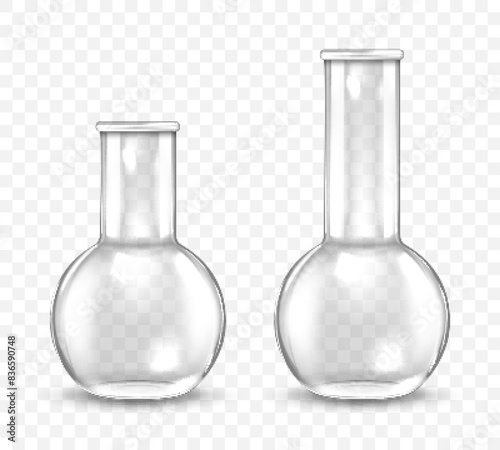 Empty laboratory flasks for chemical lab in realistic style. Vector illustration