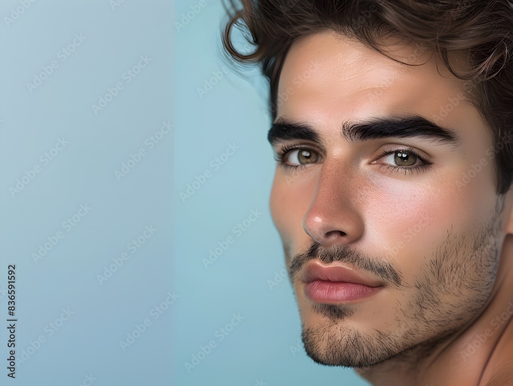 Obraz premium Handsome Argentine Model s Face Featured in Decorative Skincare Advertising Banner