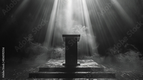 a minimalistic lectern on a monochromatic black and white background photo