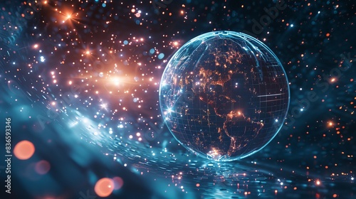 Glowing Futuristic Sphere Data Patterns and Particles in High Detail