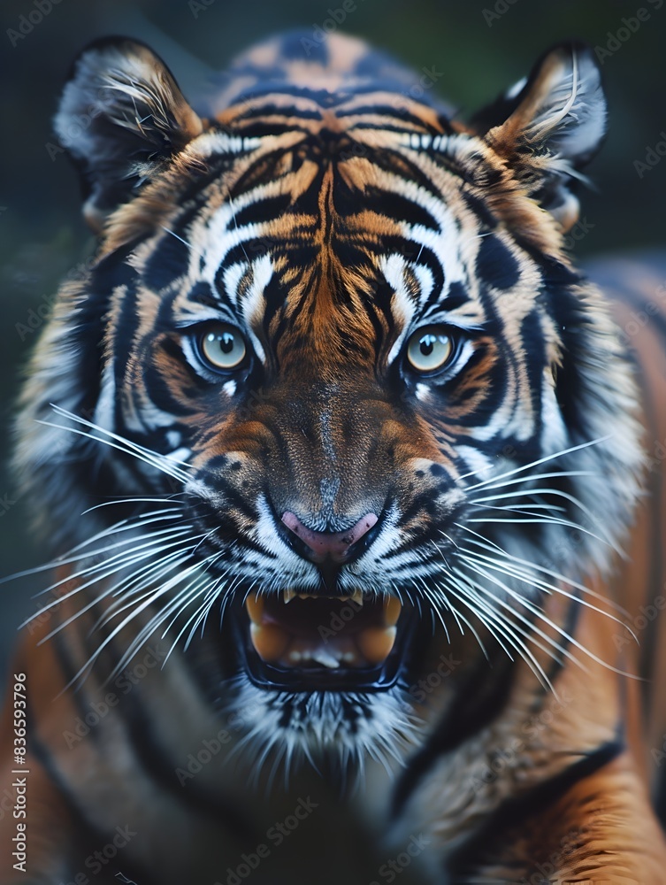Obraz premium Striking Closeup Portrait of a Ferocious Tiger s Formidable and Intense Features