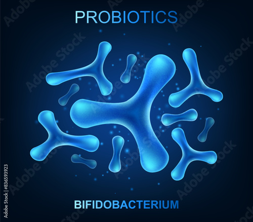 Probiotic bacteria. Good microorganisms concept isolated on black background. Vector realistic bifidobacterium