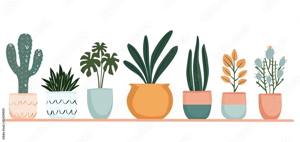 Illustration of various houseplants in colorful pots, perfect for home decor, gardening, and nature-themed designs. Illustration of various houseplants in colorful pots, perfect for home decor, gardening, and nature-themed designs.