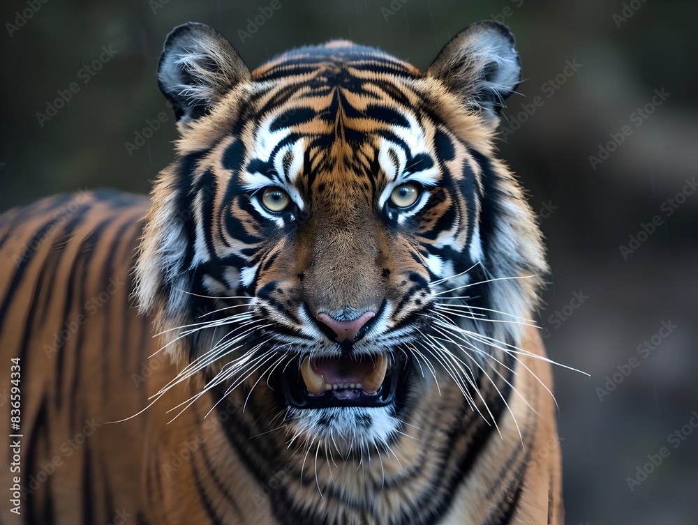 Obraz premium Formidable Tiger with Bared Fangs Conveying Uncompromising Predatory Dominance