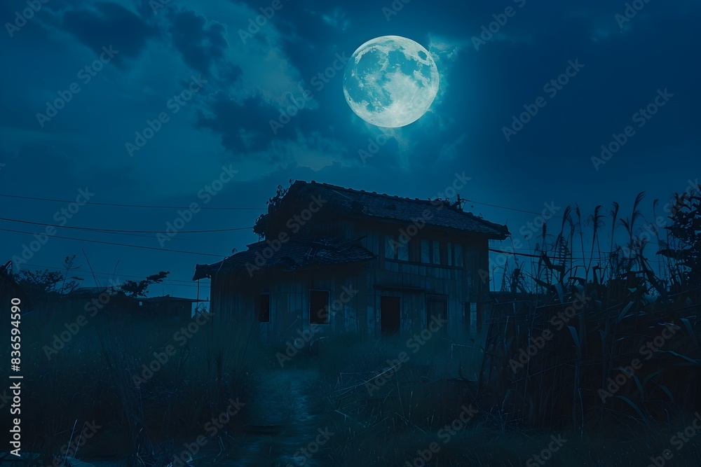 Mysterious Moonlit Embrace Casts Haunting Spell over Abandoned Rural Homestead Mysterious Moonlit Embrace Casts Haunting Spell over Abandoned Rural Homestead