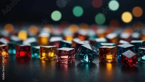 A collection of various-sized, varied-shaped, and colored diamond cubes. © DEER FLUFFY