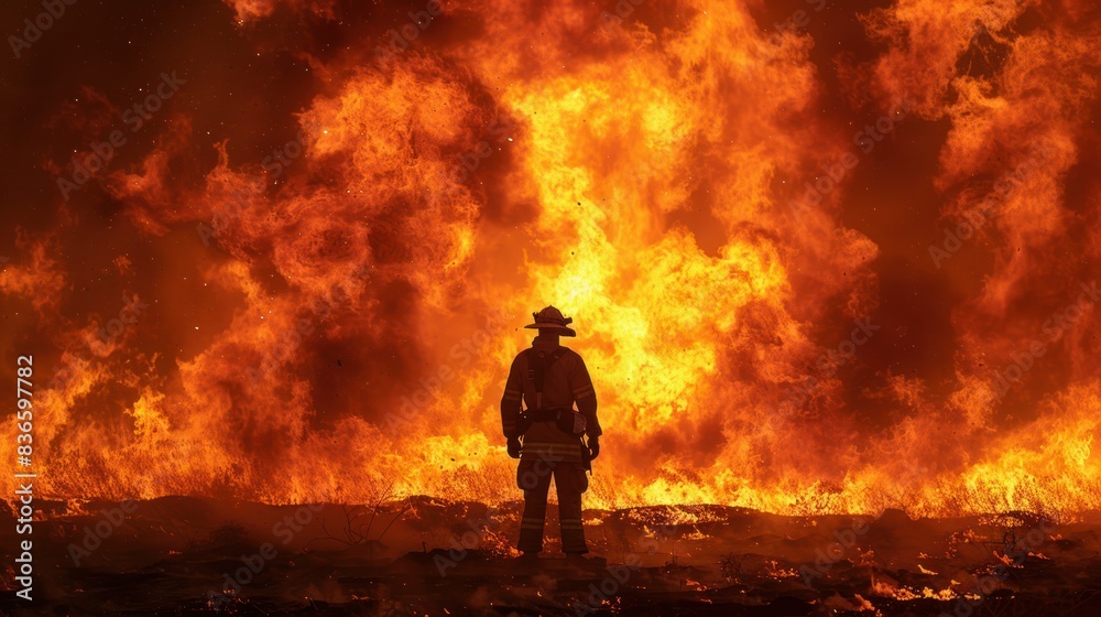clear image of a fighter standing in front of a large fire clear image of a fighter standing in front of a large fire
