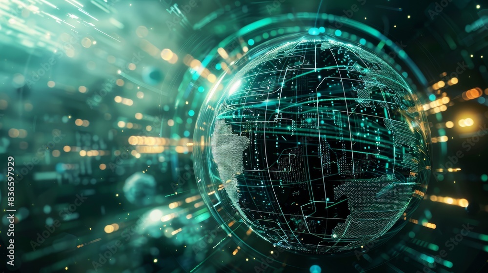 Fototapeta premium Digital Futurism Dynamic Sphere with HighTech Elements Perfect for CuttingEdge Tech Designs and Concepts