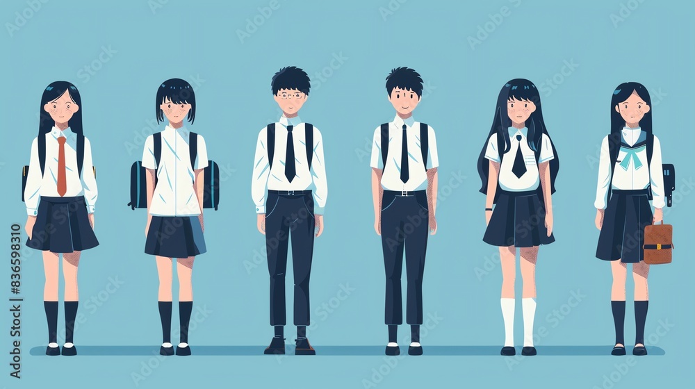 Obraz premium authentic school uniform poster flat design front view regional specificity theme animation vivid