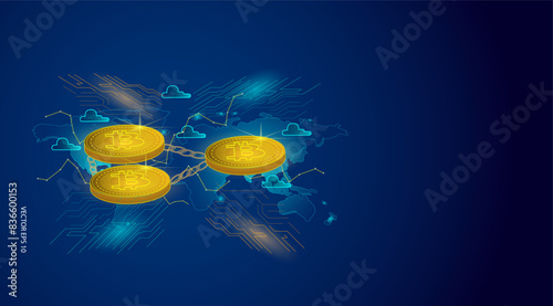 Metaverse crypto coins, bitcoin block chain decentralized concept. Vector illustration