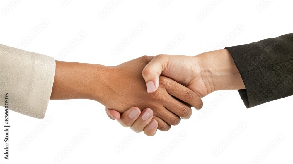 High definition close-up of two business women shaking hands in agreement. on a white background High definition close-up of two business women shaking hands in agreement. on a white background