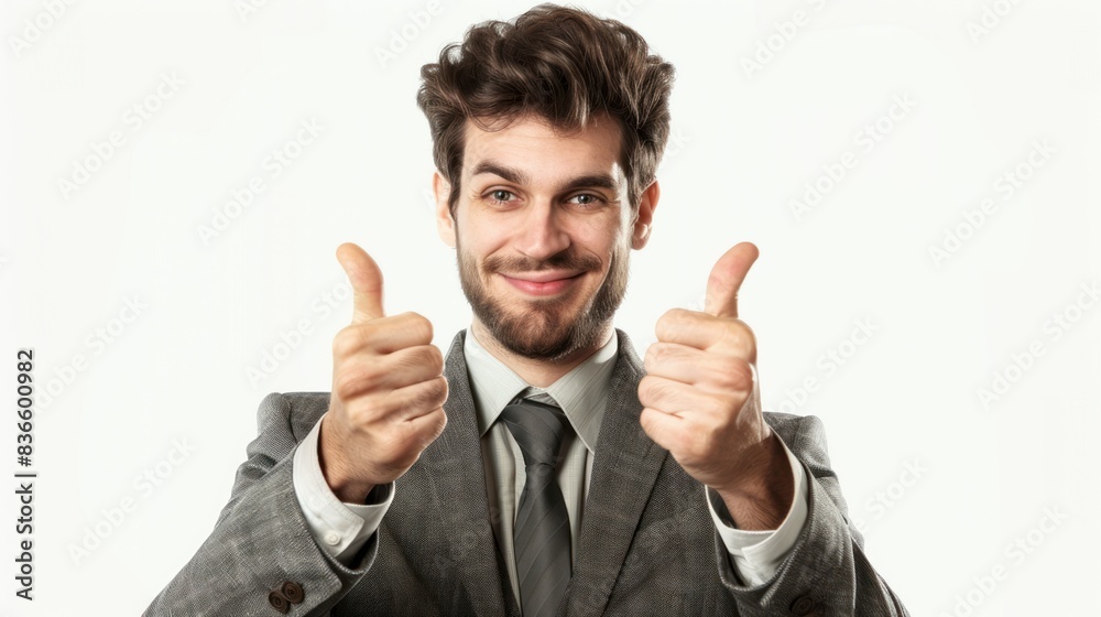 High definition close-up image of a businessman Thumbs up for the excellent performance. on a white background High definition close-up image of a businessman Thumbs up for the excellent performance. on a white background