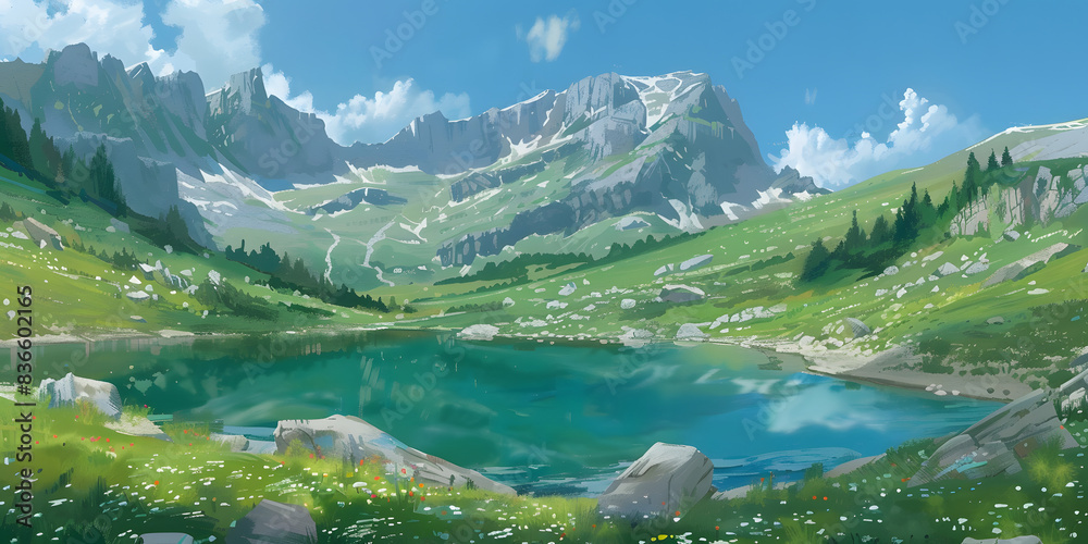 Lago Sereno entre Montanhas Verdes