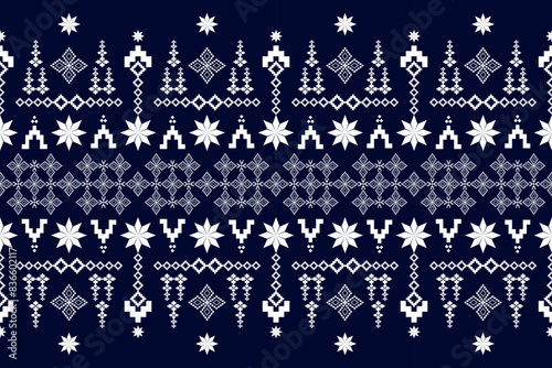 Beautiful vintage cross stitch traditional ethnic pattern.floral pixel art embroidery. Elegance background abstract Aztec beautiful seamless pattern for fabric,cloth,dress,carpet,border,sarong,batik