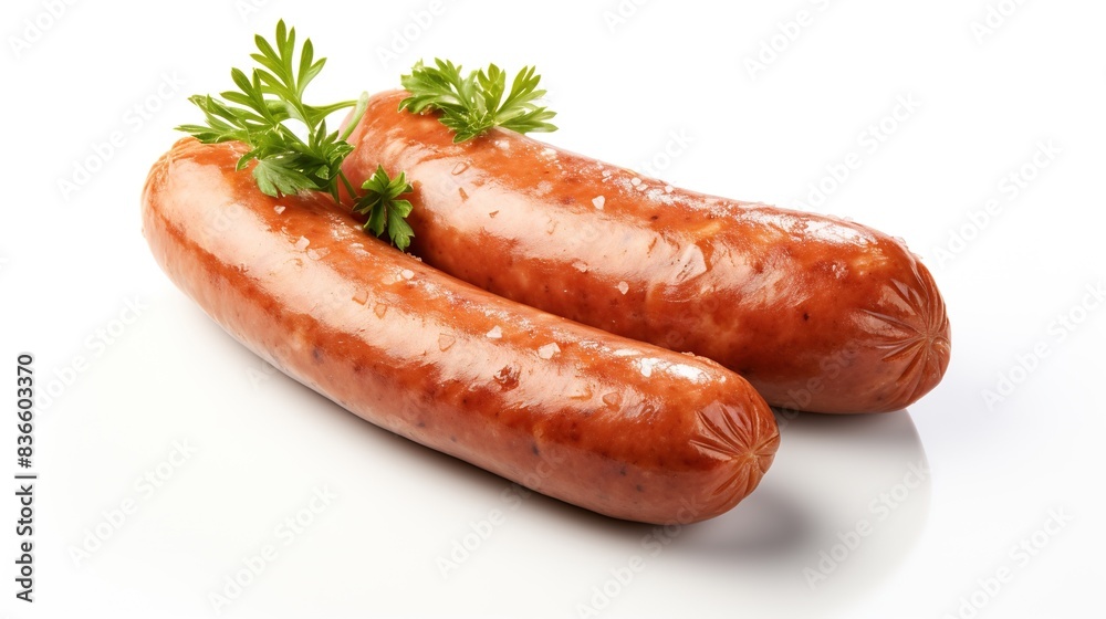 Deutsche Bockwurst sausage on white background Deutsche Bockwurst sausage on white background