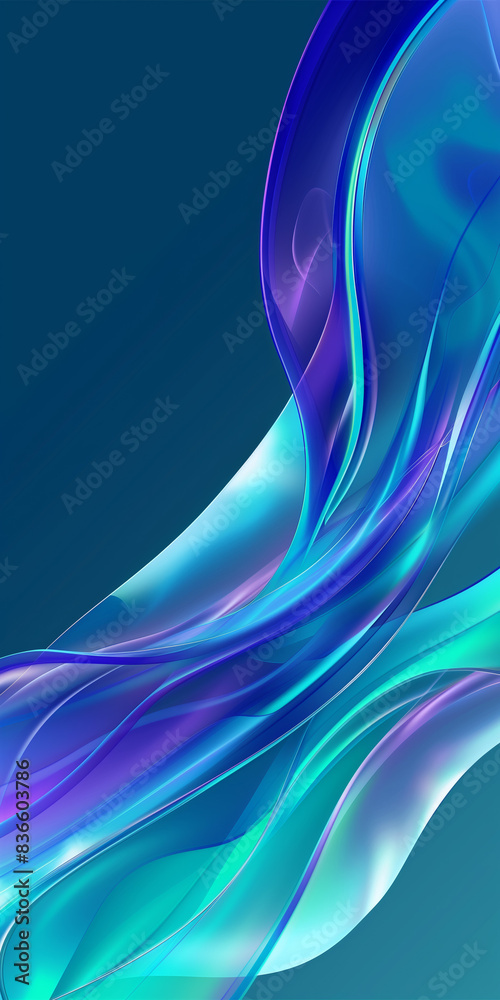 Obraz premium 3D Glass Waves on Turquoise & Purple Gradient: Abstract Presentation Background