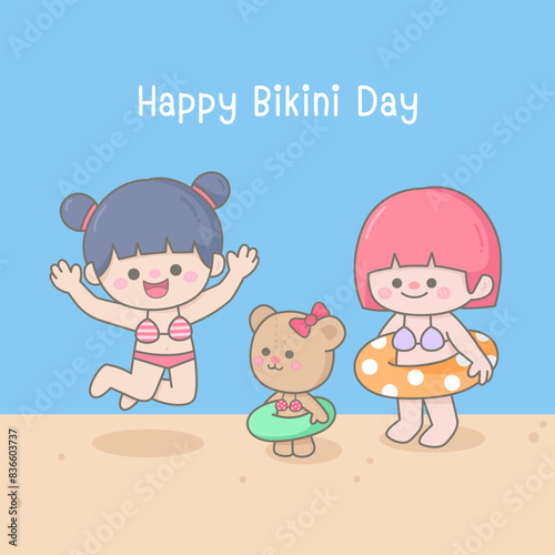 Kids hand drawn cute colorful happy bikini day